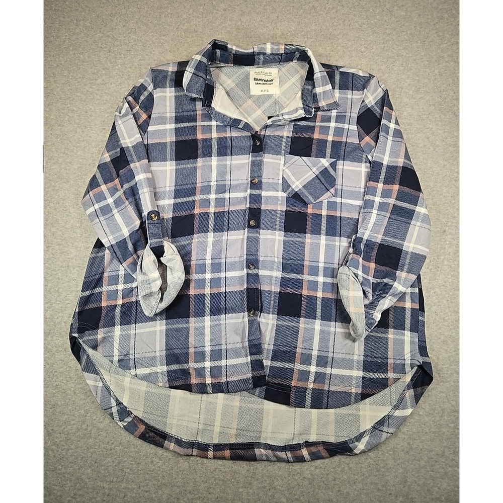 Bluenotes Boyfriend Fit Flannel‎ Shirt Womens Size XL X-Large Blue Plaid NWT
